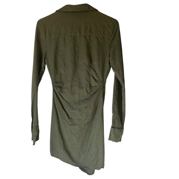 Lioness XS Olive Green Long-Sleeve Ruched Button-Up Mini Dress Linen - Picture 3 of 9